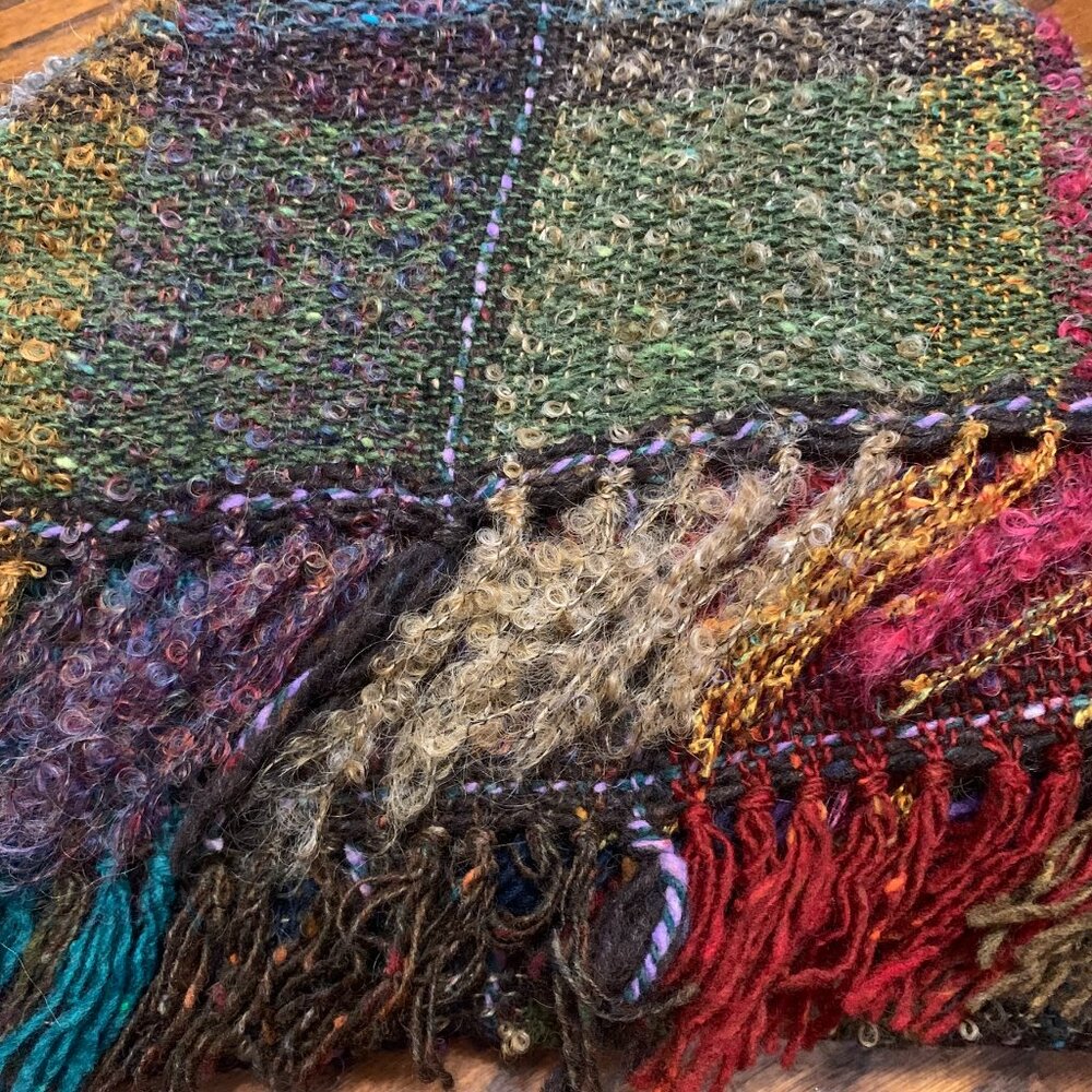 Donegal Ireland Handwoven Blanket Poncho Cape NWT Multicolor Mohair Fringe Boho - Picture 8 of 8